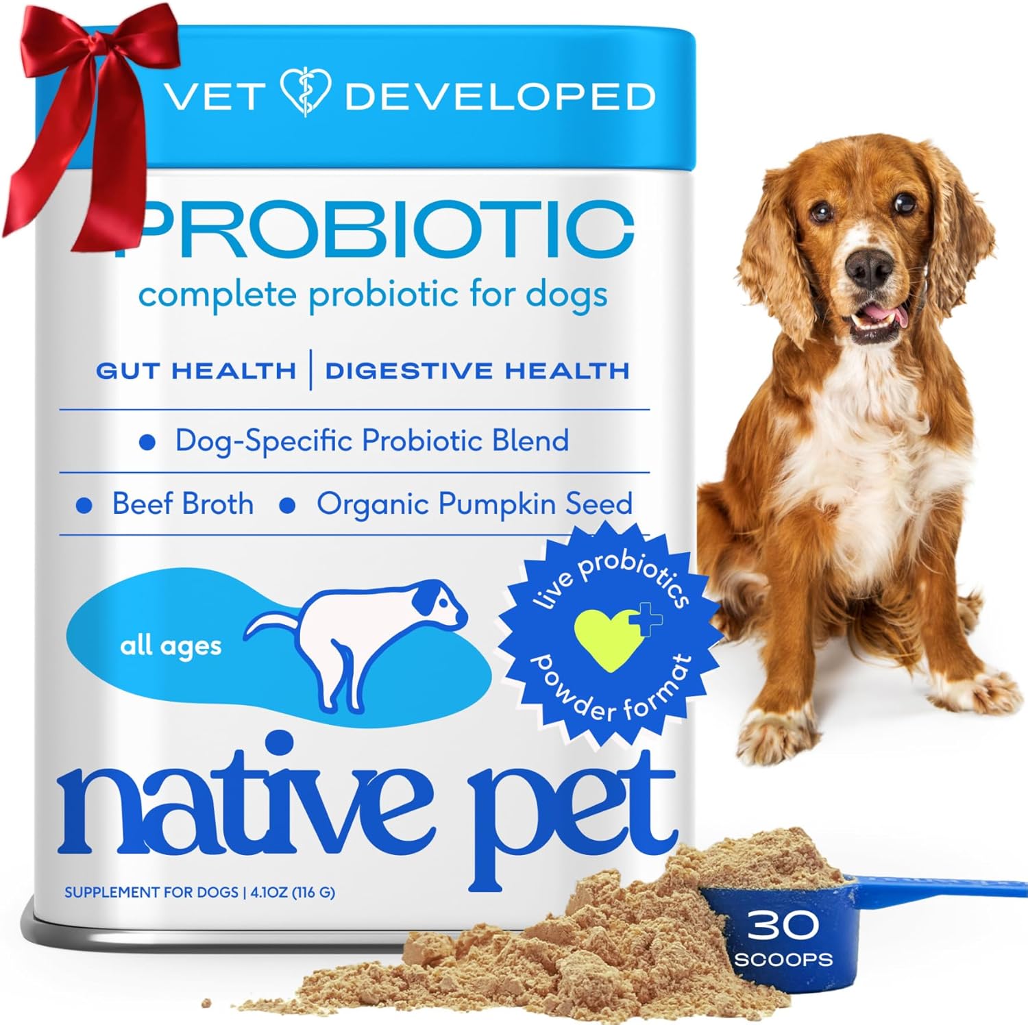 Native Pet Probiotics for Dogs - Dog Probiotics Powder for Digestive Health, Gut Support, & Immune Boost Vet-Formulated Powder for Maximum Potency with Digestive Enzymes & Prebiotics - 30 Scoops Native Pet Probiotics for Dogs - Dog Probiotics Powder for Digestive Health, Gut Support, & Immune Boost Vet-Formulated Powder for Maximum Potency with Digestive Enzymes & Prebiotics - 30 Scoops