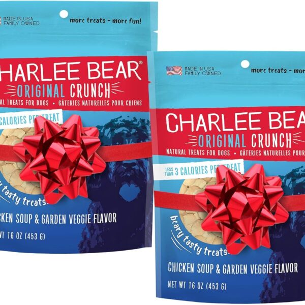 Charlee Bear Dog Training Treats for Small, Medium, or Large Pups, Crunchy Low Cal Dog Snack for Puppy Training, Made in USA (Chicken Soup & Garden Veggie) 16oz, 2 Pack