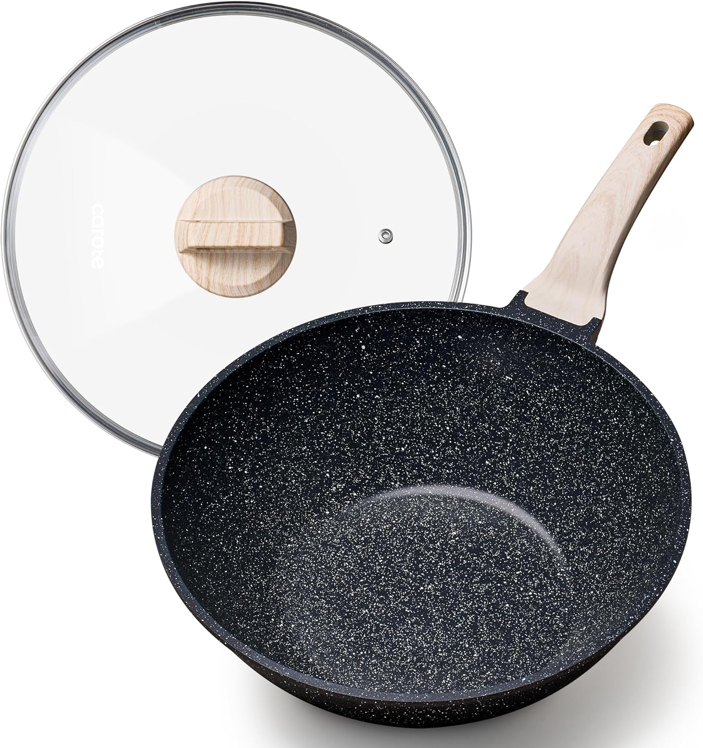 CAROTE Non Stick Wok with Lid 12''/5.3QT Woks & Stir-fry Pans Nonstick Granite Wok Pan Induction Cookware Deep Frying Pan, Compatible with All Stovetops CAROTE Non Stick Wok with Lid 12''/5.3QT Woks & Stir-fry Pans Nonstick Granite Wok Pan Induction Cookware Deep Frying Pan, Compatible with All Stovetops