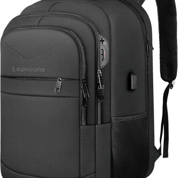 Lapsouno 17 Inch Laptop Backpack, Carry On Travel Backpack, Durable Extra Large TSA Business Backpack with USB Port, Water Resistant Anti Theft Gift for Men Women, Black