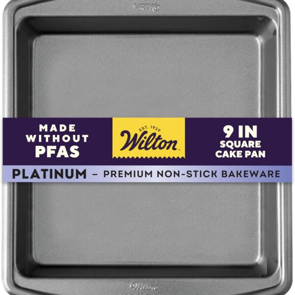 Wilton Platinum Non-Stick 9 x 9 Inch Square Brownie Cake Pan, Stainless Steel Bakeware, Made without PFAS, Packaging May Vary