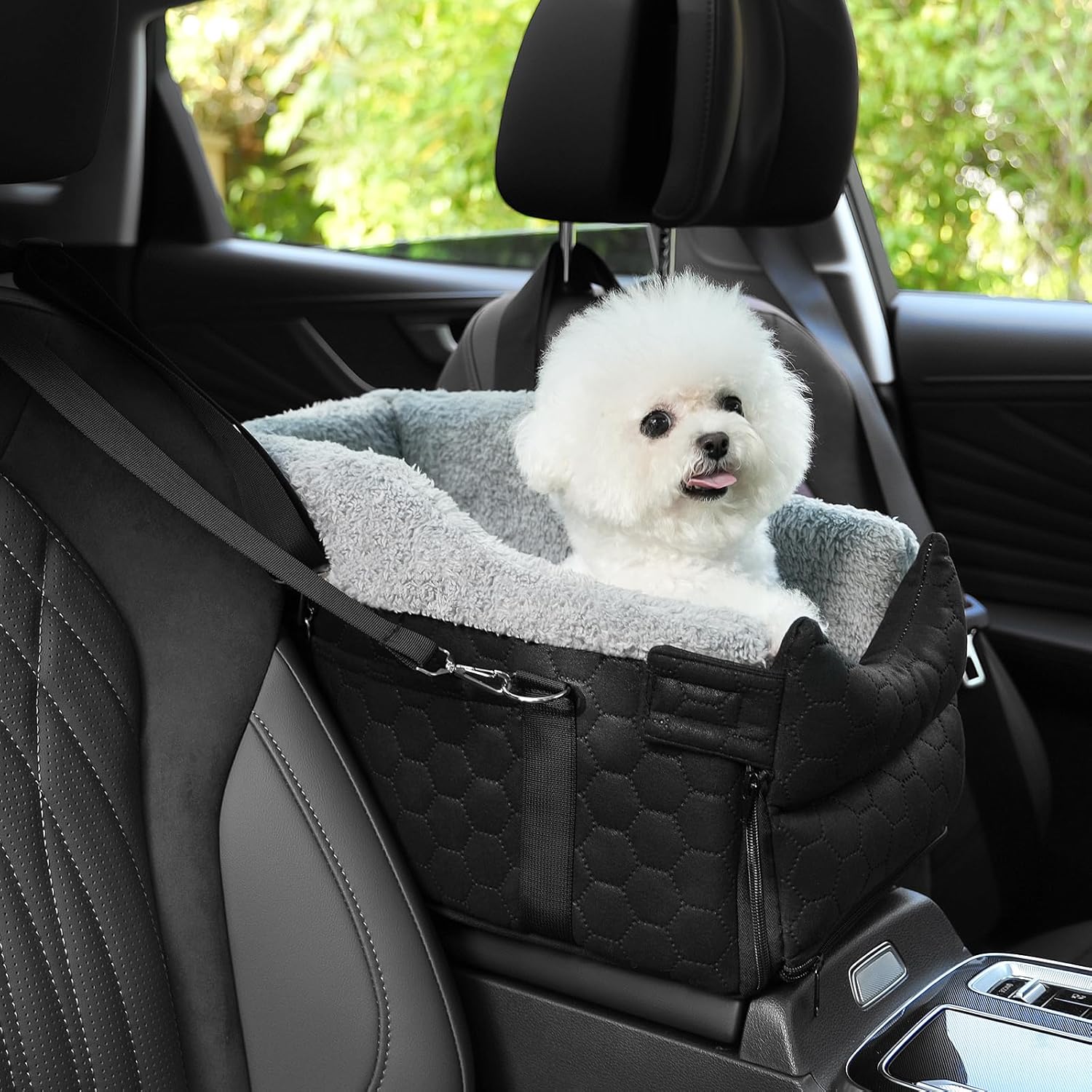 Center Console Dog Car Seat, Detachable Washable Dog Booster Seat, Adjustable Safety Belts and Built-in Leash Pet Carseat, Portable Puppy Travel Carrier with Cushion for Small Dogs Cat(Black) Center Console Dog Car Seat, Detachable Washable Dog Booster Seat, Adjustable Safety Belts and Built-in Leash Pet Carseat, Portable Puppy Travel Carrier with Cushion for Small Dogs Cat(Black)