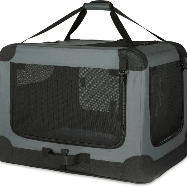 Amazon Basics 4-Doors Portable Soft-Sided Folding Travel Crate Kennel for cat, Dog, and Other Small Animals, Grey, M 30" x 21" x 21"