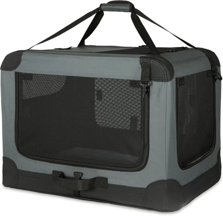 Amazon Basics 4-Doors Portable Soft-Sided Folding Travel Crate Kennel for cat, Dog, and Other Small Animals, Grey, M 30" x 21" x 21"