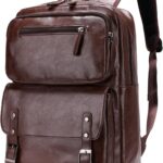 PU Casual BackpackMen Women casual Leather laptop backpackDaily commuter leather backpackCollege backpack (Brown)