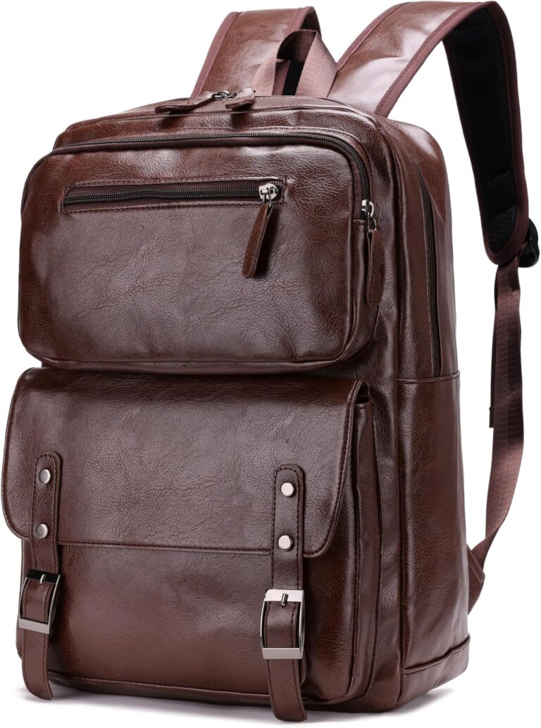PU Casual BackpackMen Women casual Leather laptop backpackDaily commuter leather backpackCollege backpack (Brown)