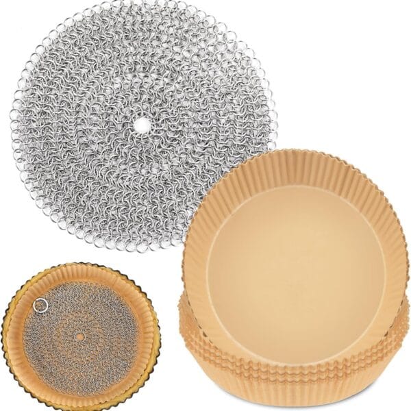 Patelai 1 Pcs Stainless Steel Pie Weight with 50 Pcs Disposable Parchment Paper for Baking Universal Fit for 7-10 Inch Pies Round Metal Chain Dishwasher Safe Durable for Blind Dough Kitchen Cooking