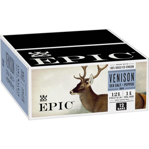 EPIC Bars, Venison Sea Salt and Pepper Bar, Keto Friendly, Whole30 Approved, Gluten Free, 12 Count, 15.6 oz