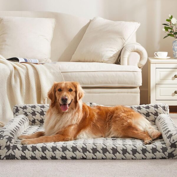 FURTIME Orthopedic Dog Beds Large Sized Dog, XL Washable Memory Foam Pet Couch Bed with Removable Washable Cover, Non-Slip Bottom with Bolster Sides, Grey