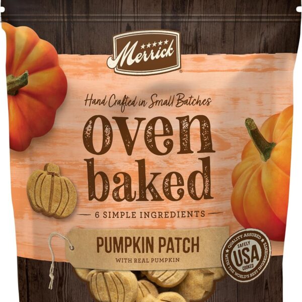 Merrick Oven Baked Dog Treats, Natural and Crunchy Bag of Treats, Pumpkin Patch with Real Pumpkin Snack - 11 oz. Bag