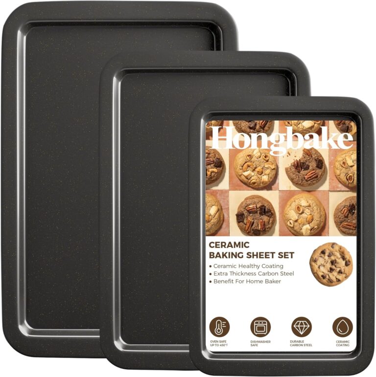 HONGBAKE Ceramic Baking Sheet Pan Set, Cookie Sheet for Oven, Bakeware Sets with Wider Grips, 3 Pack Half/Jelly Roll/Quarter Baking Tray, Premium, Dishwasher Safe - Dark Grey