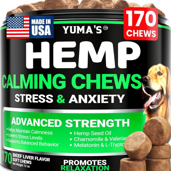 Hemp Calming Chews for Dogs - Advanced Dog Calming Chews - 170 Treats - Anxiety Relief Treats - Hemp Oil - Separation Aid, Stress, Hip and Joint Supplement for Canine Health Support - Beef Flavor