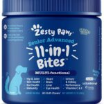 Zesty Paws Senior Dog Multivitamin Treats - Glucosamine for Dogs + Digestive Enzymes & Probiotics - Grain Free Dog Vitamins and Supplements for Skin & Coat + Immune Health Chicken - Advanced - 90ct