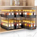 Pull Out Spice Rack Organizer for Cabinet, 3 Packs Slide Out Spice Racks Organizer, Spice Cabinet Organizers, Cabinet Size Need:12'' Highx11'' Deepx5'' Wide,Each Tier Hold 10 Spice Jar - 2 Tier, Black