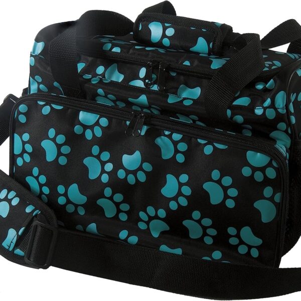 WAHL Professional Animal Travel Tote Bag with Zipper - Travel Bag - Storage Pack for Grooming Supplies - for Dog, Cat & Pet Groomers - 28.8 Inches, Turquoise Paw Print Design (#97764-300)
