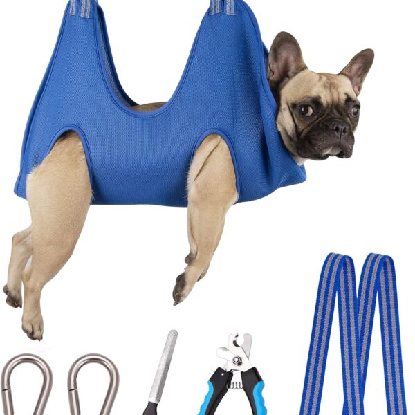 10 in 1 Pet Grooming Hammock Harness with Nail Clippers/Trimmer, Nail File, Dog Hammock/Grooming Sling for Nail Trimming/Clipping