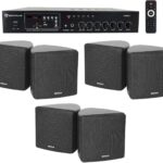 Rockville Commercial Bundle: (3) Pair Cube 70v Black 3.5" Swivel Wall Mount Speakers, RCS80-1 60-Watt 70v Amplifier with Bluetooth, 4-Items