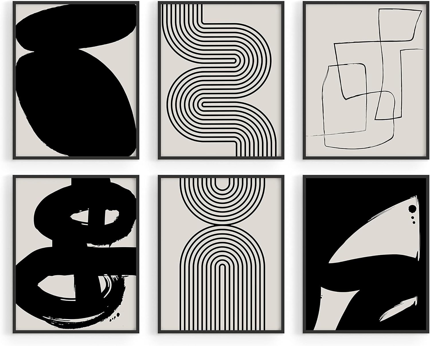 HAUS AND HUES Black Abstract Painting Aesthetic - Set of 6, Modern Abstract, Black and Gray, One Line Abstract Art, Geometric Print, Minimalist wall art (8" x 10", UNFRAMED) HAUS AND HUES Black Abstract Painting Aesthetic - Set of 6, Modern Abstract, Black and Gray, One Line Abstract Art, Geometric Print, Minimalist wall art (8" x 10", UNFRAMED)