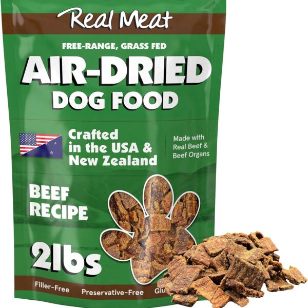 TRMC Real Meat Air Dried Dog Food w/Real Beef - 2lb Bag of USA-Crafted Grain-Free Real Meat Dog Food Sourced from Hormone-Free, Free-Range, Grass-Fed Beef - Digestible, All Natural, High Protein Beef