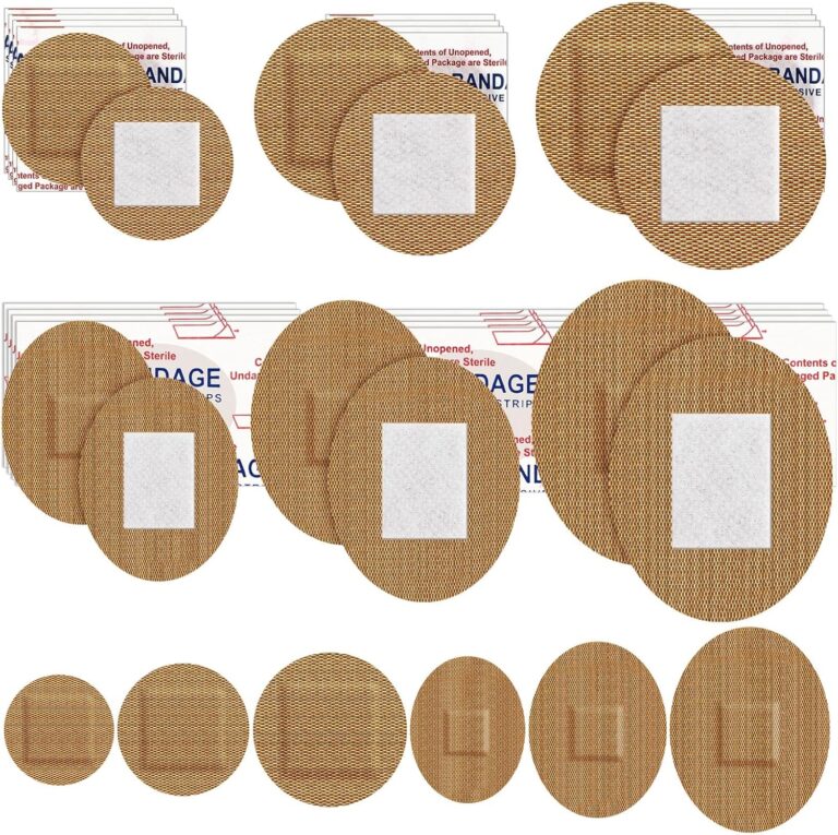 Geiserailie 120pcs Small Bandage Bulk Round Oval Bandages for Face Fabric Adhesive Flexible Breathable Bandages Fabric for Small Wound Protection Care, 6 Sizes, 7/8'', 1'', 1.4'', 1.5 x 1.75''