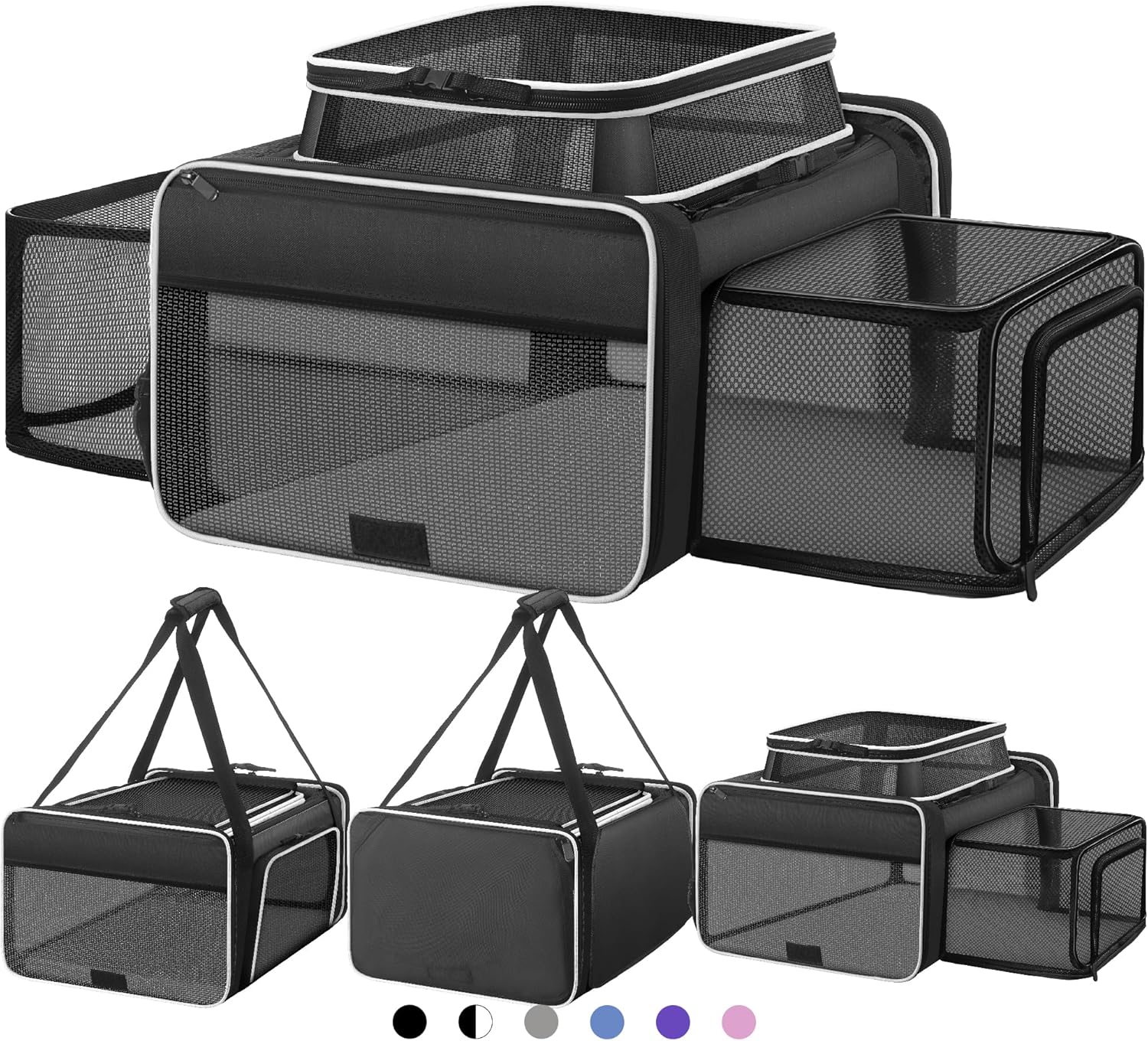 Top and 2 Sides Expandable Large Cat Carrier 18x13.5x9.5, TSA Airline Approved Dog Carriers for Large Dogs, Soft-Sided Pet Carrier with Self-Locking Zippers for Kitten,Rabbit,Puppy, Black White Top and 2 Sides Expandable Large Cat Carrier 18x13.5x9.5, TSA Airline Approved Dog Carriers for Large Dogs, Soft-Sided Pet Carrier with Self-Locking Zippers for Kitten,Rabbit,Puppy, Black White
