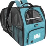 PetAmi Dog Cat Backpack Carrier, Expandable Pet Carrier Backpack for Travel Hiking, Small Medium Dog Puppy Large Cat Carrying Backpack, Airline Approved Ventilated Soft Back Support, 18 lbs, Teal Blue