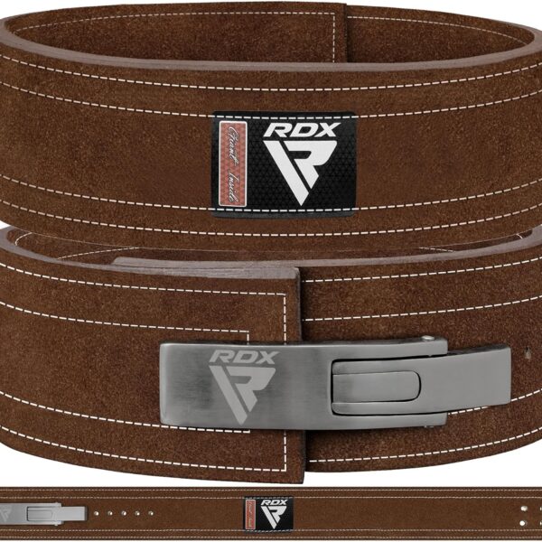 RDX Weight Lifting Belt Powerlifting, Approved By IPL and USPA, 10mm Thick 4" Leather Lumbar Back Support, Lever Buckle Gym Strength Training Equipment, Bodybuilding Deadlifts Squats Workout Men Women