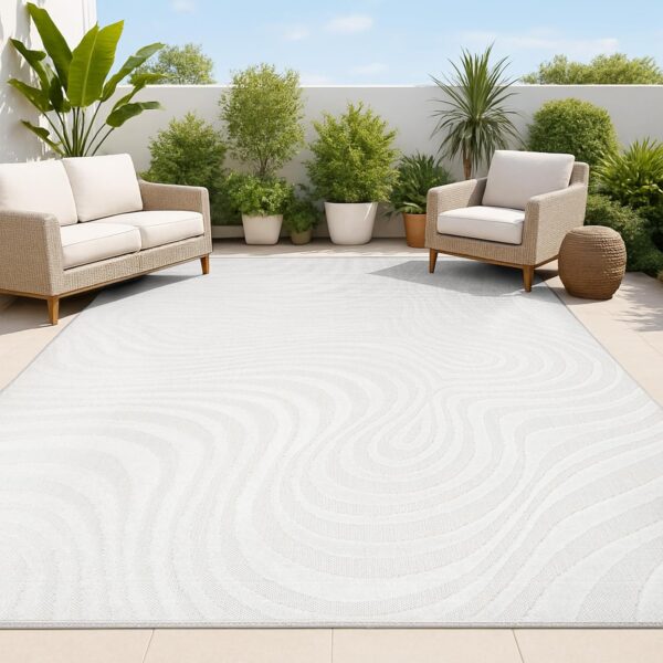 JONATHAN Y Maribo High-Low Abstract Striped Indoor/Outdoor Area Rug, Contemporary, Modern, Vintage, Bohemian for Bedroom,Kitchen,Living Room,Non Shedding,Easy-Washing, Cream, 8x10 (SCN103A-8)