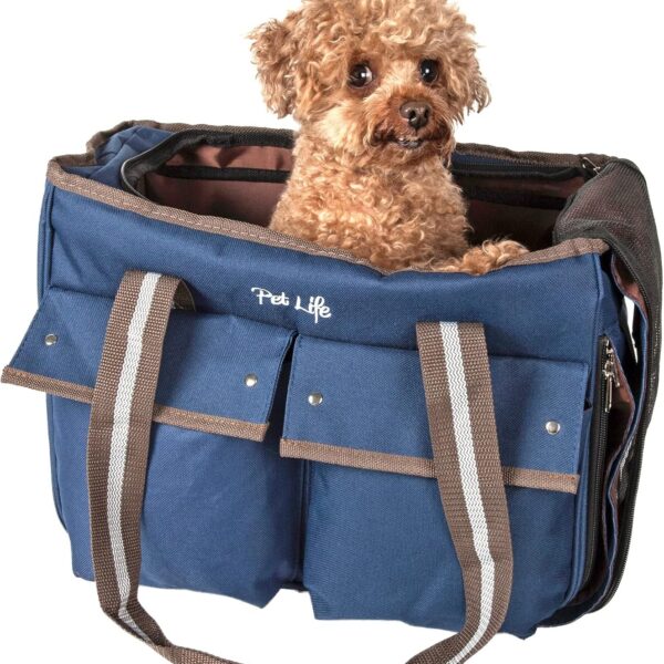 Pet Life Dual-Pocketed Fashion Airline Approved Pet Carrier with Included Shoulder Straps and Dual-top mesh Zippers