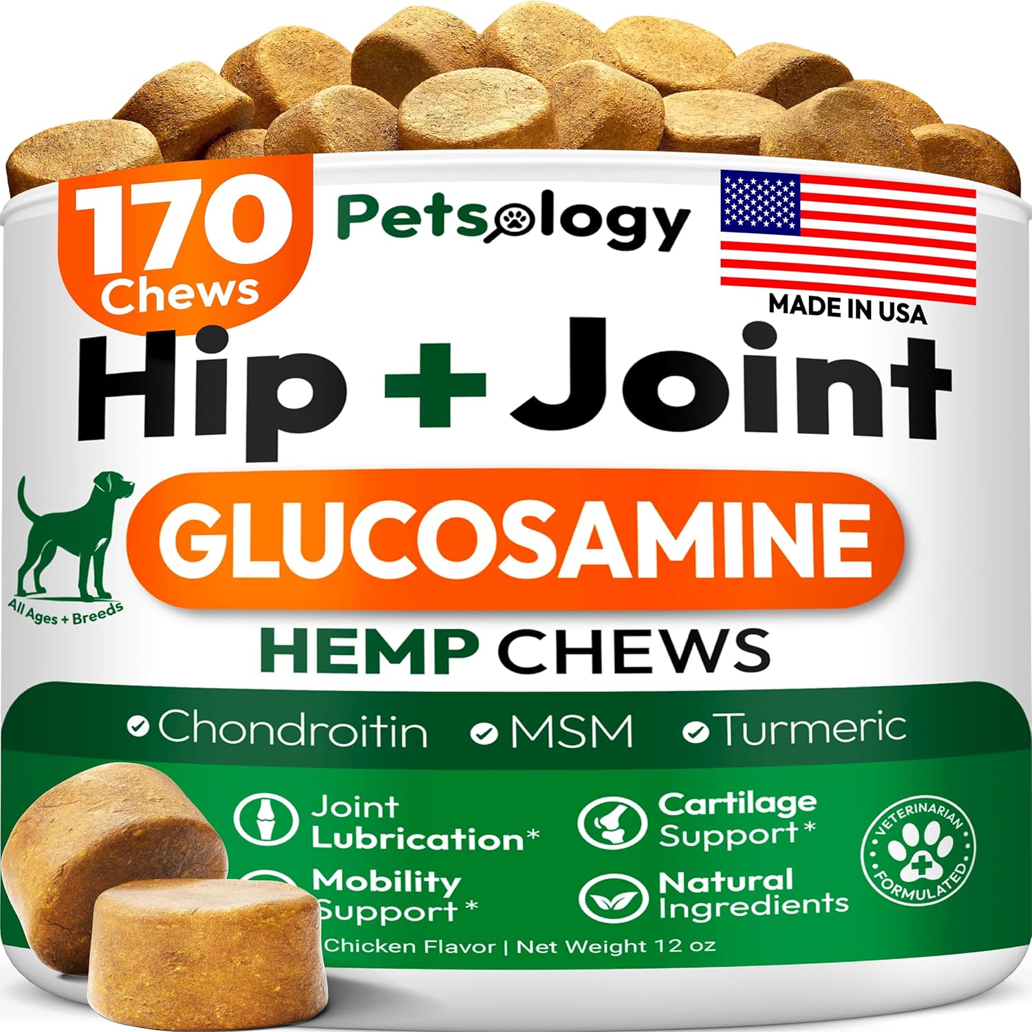 Hemp Hip and Joint Supplement for Dogs - Glucosamine for Dogs - 170 Mobility Support Chews - Advanced Joint Pain Relief Treats with Chondroitin, MSM, Turmeric - Large & Small Breeds - Made in USA Hemp Hip and Joint Supplement for Dogs - Glucosamine for Dogs - 170 Mobility Support Chews - Advanced Joint Pain Relief Treats with Chondroitin, MSM, Turmeric - Large & Small Breeds - Made in USA