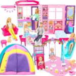 Doll House Portable & Foldable Dollhouse w/ 60+ Pcs & 2 Dolls, Play House Toy with Bedroom Kitchen Furniture Camping Playset, Playhouse Birthday Gift for Girl Kid Toddler