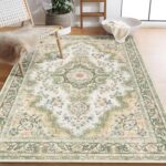 Green Rug 3'x5',Washable Area Rugs for Bedroom Living Room Kitchen Entryway Bedside,Small Boho Vintage Bohemian Distressed Oriental Non Slip Carpet,Sage Floral