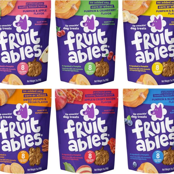 Fruitables Pumpkin Dog Treats, 7oz, Crunch Variety Pack of 6