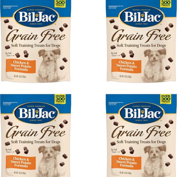 Bil-Jac Grain Free Soft Treats for Dogs, Chicken and Sweet Potato Flavor, Made with Real Chicken Liver, 10oz (4-Pack)