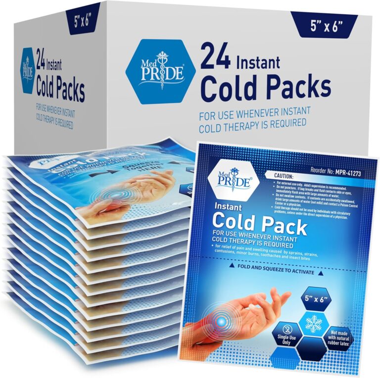 MED PRIDE Instant Ice Bags for Injuries, Disposable First Aid Cold Compress, Swelling, Pain Relief, Sprains, Toothache (5x6 Inch (Pack of 24) Clear)