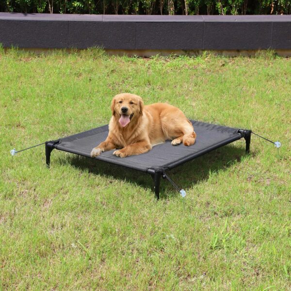 Elevated Dog Bed for Large Dogs - Outdoor Raised Dog Cot Bed, 36.6"x29.7" w/ 4 Tent Stakes