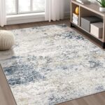 Area Rug Living Room Rugs - 5x7 Abstract Large Soft Indoor Washable Rug Neutral Modern Low Pile Carpet for Bedroom Dining Room Farmhouse Home Office - Beige Blue
