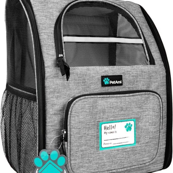 PetAmi Dog Backpack Carrier for Small Large Cat, Pet, Puppy, Ventilated Pet Hiking Backpack Travel Bag, Airline Approved Cat Backpack Carrier, Camping Biking Dog Bag Up to 18lbs Pet, Grey