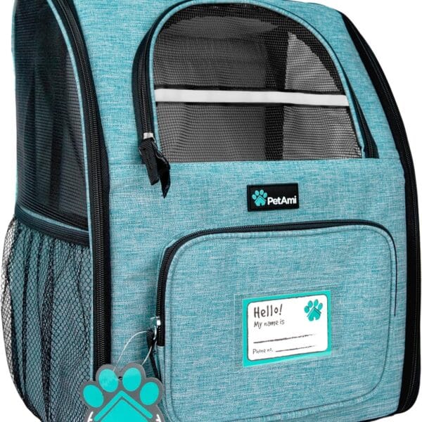 PetAmi Dog Backpack Carrier for Small Large Cat, Pet, Puppy, Ventilated Pet Hiking Backpack Travel Bag, Airline Approved Cat Backpack Carrier, Camping Biking Dog Bag Up to 18lbs Pet, Teal Turquoise