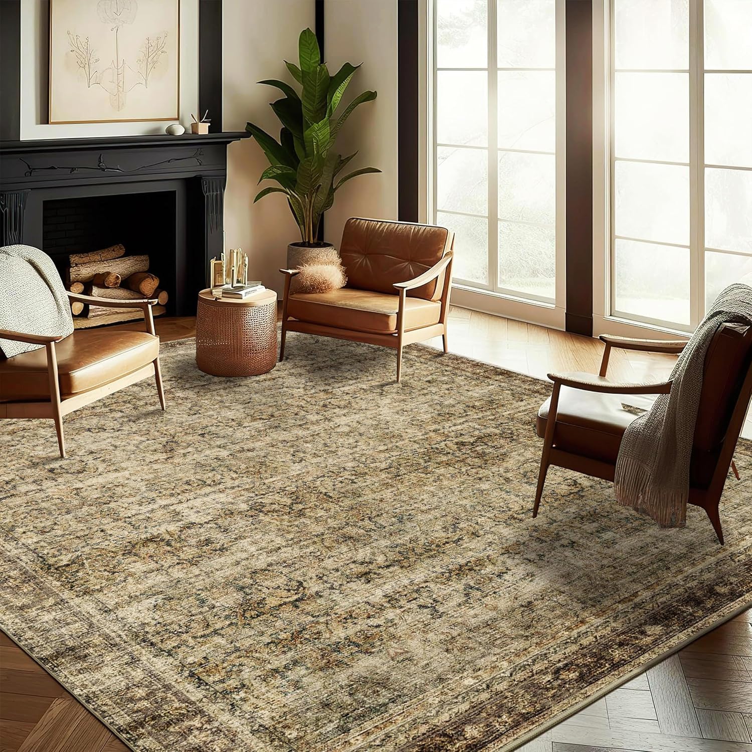 Area Rug 9x12 Washable Brown Vintage Traditional Mat Distressed Indoor Foldable Thin Retro Accent Floral Non Slip Carpet for Living Room Dining Room Office Area Rug 9x12 Washable Brown Vintage Traditional Mat Distressed Indoor Foldable Thin Retro Accent Floral Non Slip Carpet for Living Room Dining Room Office