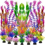 Ameliade Fish Tank Artificial Plastic Plants Decorations Large Aquarium Decor Betta Goldfish Tank Accessories Fish Bowl OrnamentsColorful