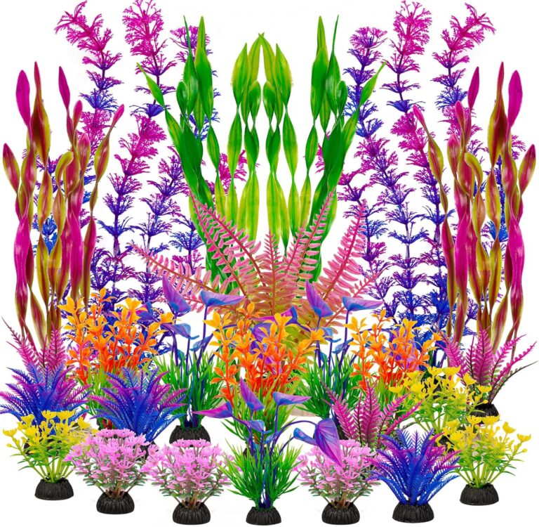 Ameliade Fish Tank Artificial Plastic Plants Decorations Large Aquarium Decor Betta Goldfish Tank Accessories Fish Bowl OrnamentsColorful