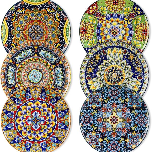 vancasso Dinner Plates Set of 6-10.5 Inch Ceramic Plates, Microwave, Oven and Dishwasher Safe, Colorful Bohemian Style Dishes for Kitchen