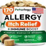Dog Allergy Relief Chews - 170 Dog Allergy Chews - Itch Relief for Dogs - Omega 3 Fish Oil, Probiotics For Itchy Skin & Hot Spots Allergies, Paw Licking, Dry Skin & Coat Supplement - Beef Liver Flavor