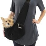 Cloak & Dawggie Dog Sling Carrier Tiny XXS Extra Extra Small Dogs, Puppy Toy Teacup Wearable Adjustable Pet Cross Body Shoulder Bag Waterproof Nylon Travel My Canine Kids (8722) (3-7 lbs, Black)