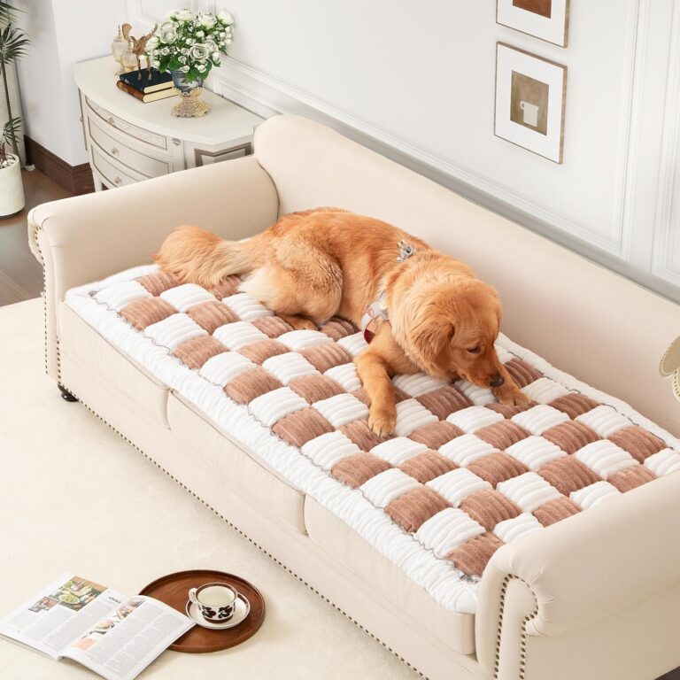 Washable Dog Couch Cover, Heavy Duty Anti-Slip Pet Sofa Protector, Large Scratch Proof Hair Resistant Thick Fluffy Pad, Fits Sectional/L/U Shape Furniture, Brown, 27.6x59in