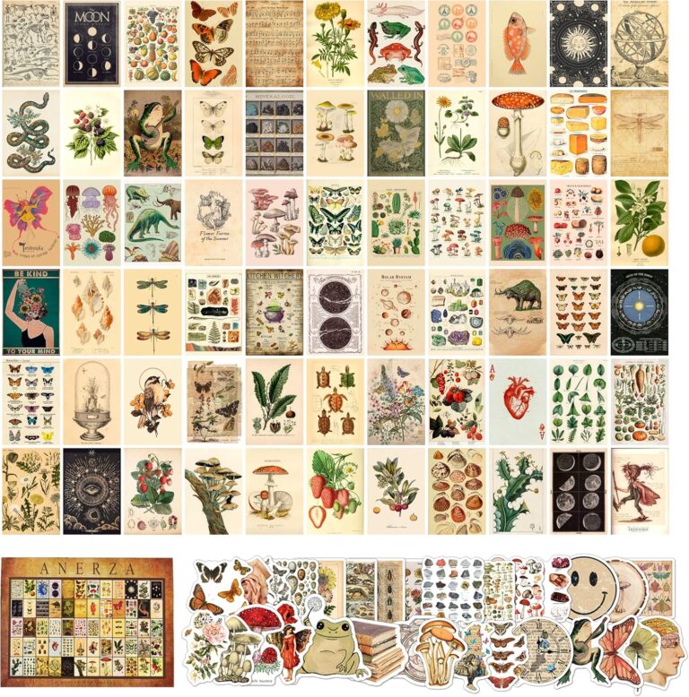 ANERZA 100 PCS Vintage Wall Collage Kit Aesthetic Pictures, Cottagecore Room Decor for Bedroom Posters, Cute Dorm Photo for Teen Girls, Botanical Wall Art