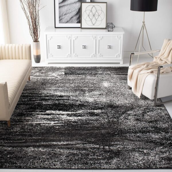 SAFAVIEH Adirondack Collection Area Rug - 9' x 12', Silver & Black, Modern Abstract Design, Non-Shedding & Easy Care, Ideal for High Traffic Areas in Living Room, Bedroom (ADR112A)