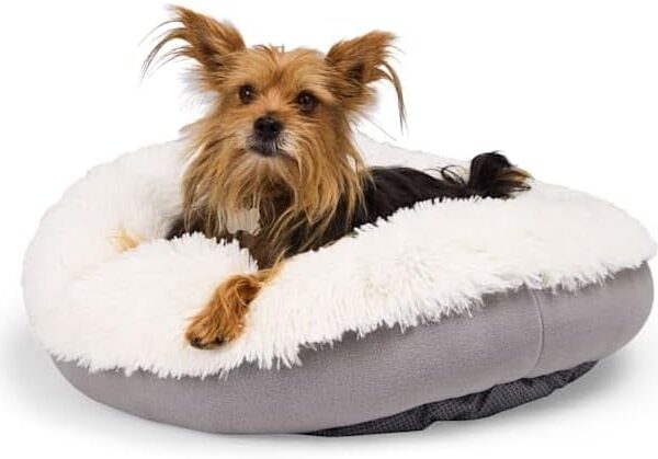 EveryYay Faux Fur Donut Bed for Dogs 23" L X 23" W X 5" H Cream