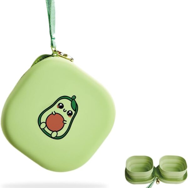 Travel Twin Pet Bowls for Cats or Dogs, Collapsible Silicone Bowls for Food and Water Feeding, Foldable Zip Up Oxford Cloth Carry Case with Carabiner Clip, Portable Hiking Cat Bowl